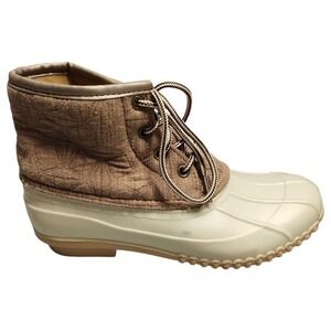 Magellan Outdoors Quilted Duck Boots Womens‎ 6M Brown Cream Round Toe Lace Up
